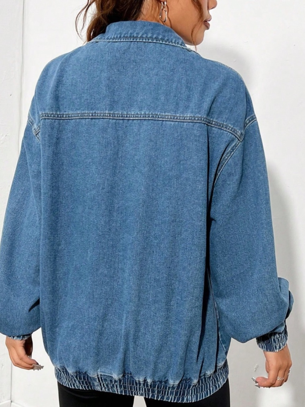 Woman’s Half Zip Elasticized Hem Denim Jacket in various - Picture 2 of 5
